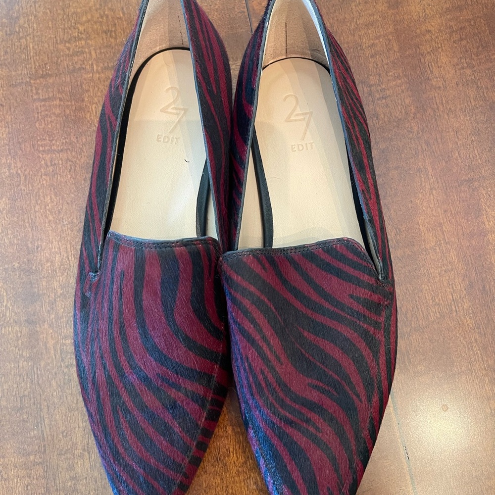 NATURALIZER 27 EDIT calf hair zebra print loafer burgundy/black size 10W NWB
